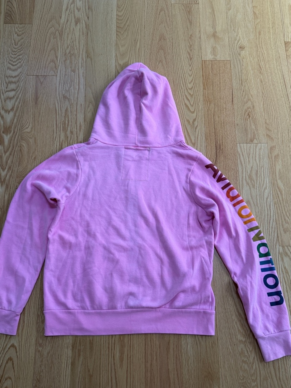 Aviator Nation  neon Pink Zip unisex Hoodie with Rainbow print  in large . - Picture 10 of 12